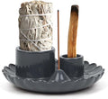 4 in 1 Incense Holder, Incense Burner, Palo Santo Holder, Ceramic Ash Catcher Tray for Meditation Room, Candle Holder for Burning Sage (Gray)