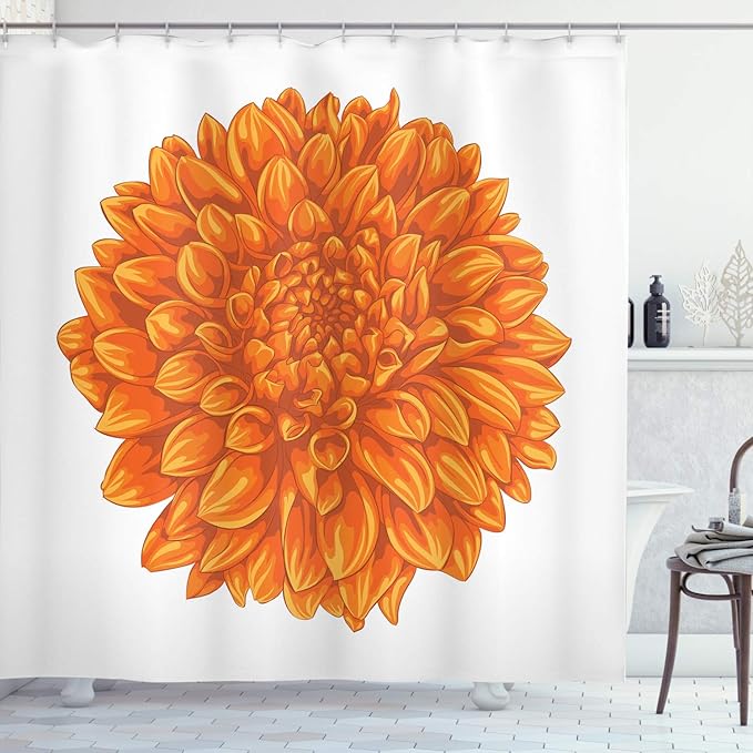 Ambesonne Dahlia Flower Shower Curtain, Funk Art Old Vintage Floral Leaf Love Valentine's Day Special Celebration Theme, Cloth Fabric Bathroom Decor Set with Hooks, 69" W x 70" L, Apricot Orange