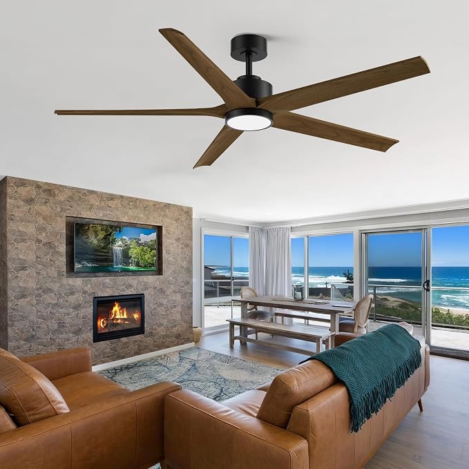 60 Inch Wood Ceiling Fan with Lights, Farmhouse Outdoor Silent Ceiling Fans, Modern High CFM Ceiling Fans, Quiet Reversible DC Motor, 5 Blades 6 Speed for Bedroom Living Room Exterior Patios
