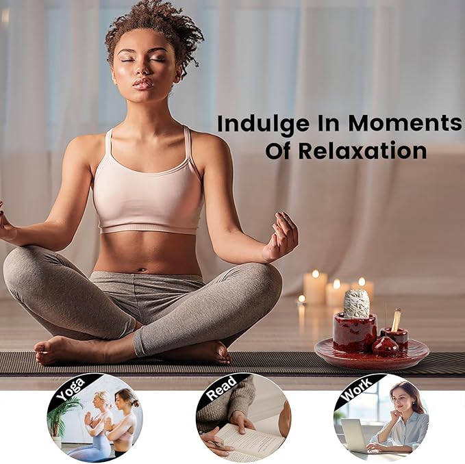 4 in 1 Palo Santo Holder, Ceramic Incense Holder, Sage Holder, Smudge Bowl, Palo Santo Burner, Incense and Candle Holder for Burning Sage for Smudge Meditation Yoga (Red)