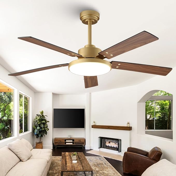 52 Inch Gold Ceiling Fans with Lights and Remote/APP, Modern Sleek Black and Gold Ceiling Fan, ETL Listed, Indoor Smart Black Ceiling Fan for Home Decoration Bedroom Living Room, 3CCT, 6 Speeds