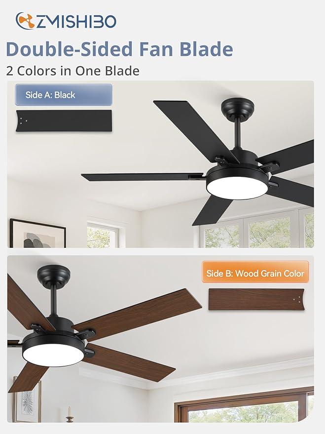 ZMISHIBO 52 Inch Ceiling Fans with Lights, Smart Remote/APP Control, Modern Ceiling Fan with 6 Speeds & 3CCT, Dimmable 30W LED, Quiet DC Motor, Noiseless for Living Room, Bedroom, Kitchen, Black