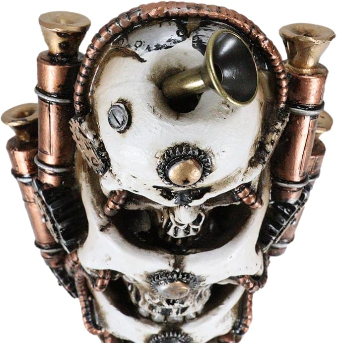 Ebros Gift Steampunk Geared Clockwork Pipework Trio Morphing Skulls Smoke Waterfall Backflow Incense Cone Tower Holder Burner Gothic Statue Home Fragrance Accessory Accent Figurine