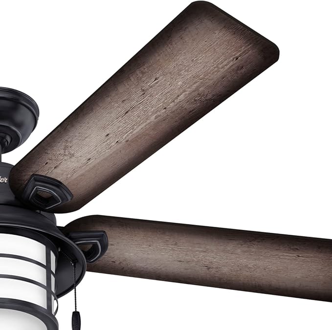 Hunter Key Biscayne, Outdoor or Indoor, Rustic, 54 inch, Weathered Zinc | Ceiling Fan, with LED Light, Standard Mount, Pull Chain, For Bedroom, Living Room, Patio, 59135