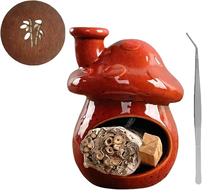 Mushroom Incense Holder, Ceramic Palo Santo Holder – Suitable for Burning Sage & Palo Santo - Mini Chimenea-Style Burner, an Incense Burner for Spiritual Meditation, Yoga or Home Decoration