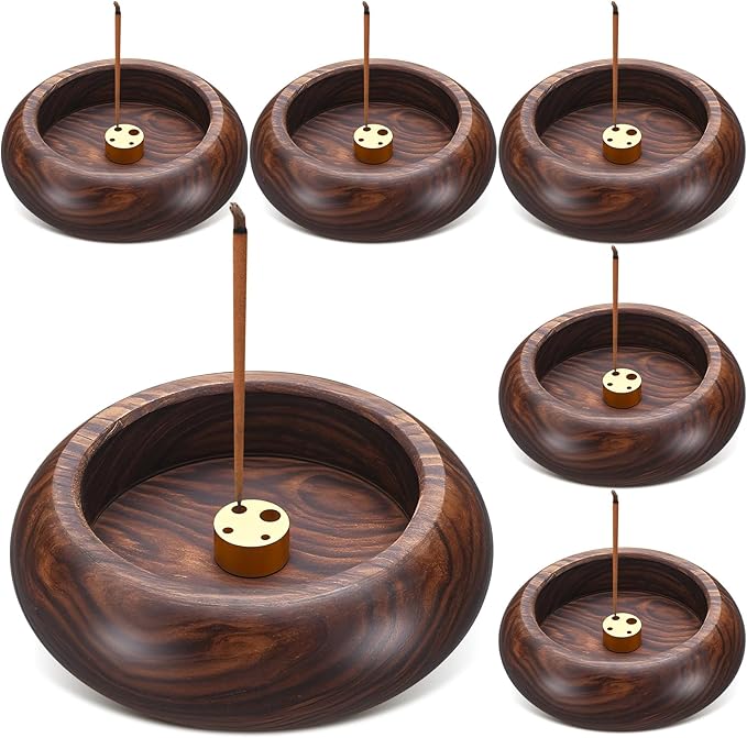 Honeydak 6 Pcs Incense Holder for Stick Wooden Round Incense Burner Stick Holder Bowl Ash Catcher Aromatherapy Ornament for Home Decor, Meditation, Yoga