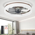DLLT LED Ceiling Fan with Light: 16" Modern Low Profile Flush Mount Fandelier with App & Remote Control - Dimmable Brown Bladeless Fan Light Fixture for Bedroom Kids Room Living Room