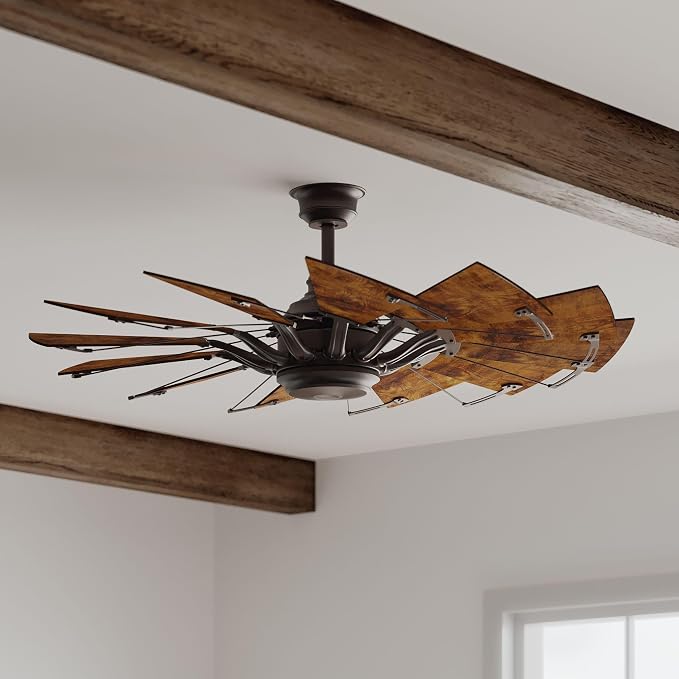 Progress Lighting Springer Collection DC Motor Farmhouse Windmill Ceiling Fan, Architectural Bronze, 12-Blade (52" W x 17-3/8" H) P250065-129