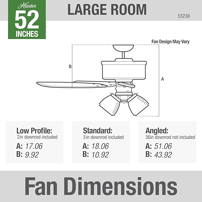 Hunter Builder Plus, Indoor, Ceiling Fan, Pull Chain, 52 inch, New Bronze