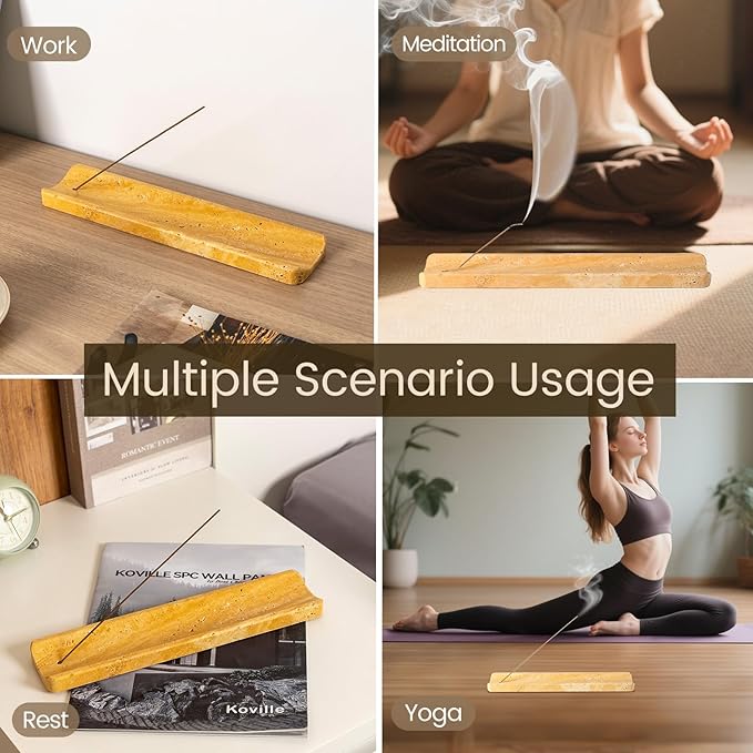 Koville Marble Incense Holder, Incense Holder for Sticks, Incense Sticks Holder Ash Catcher for Meditation Yoga SPA, Natural Stone Incense Burner, Home Table Decor (Yellow)