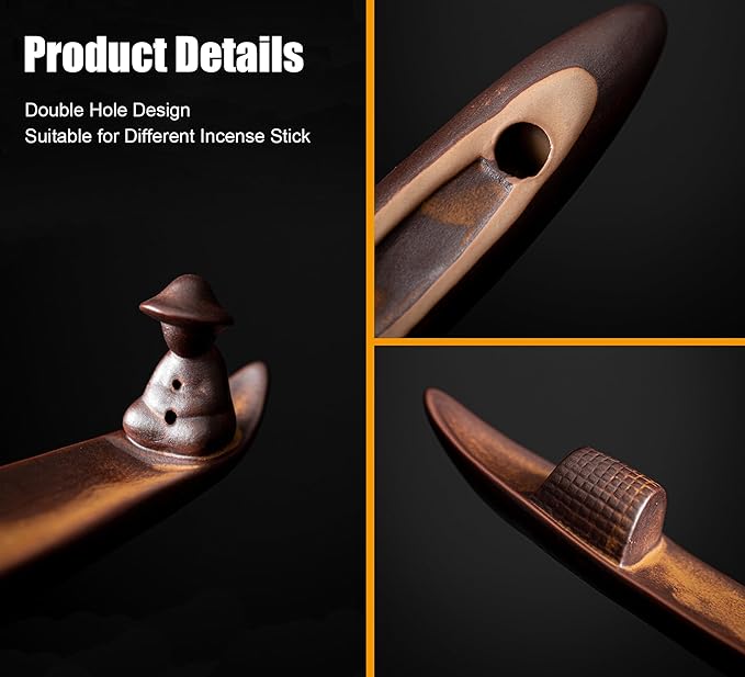 Incense Stick Holder, Incense Holder for Insence Sticks, Tray for Incense Ash, Ceramic Crafts, Chinese Classical Boat Design, Home Décor, Best for Meditation, Yoga, Home, Office