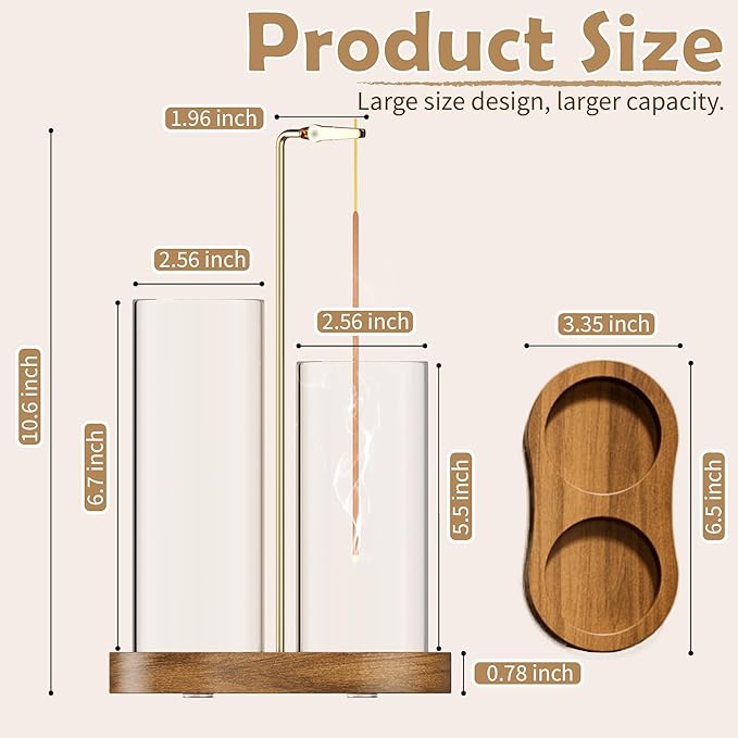 2 in 1 Incense Holder for Sticks with Glass Ash Catcher, Anti-Ash Flying Upside Down Insence Stick Burner, Modern Vertical Inscents-Sticks Holder for Yoga Spa Meditation Home Decor