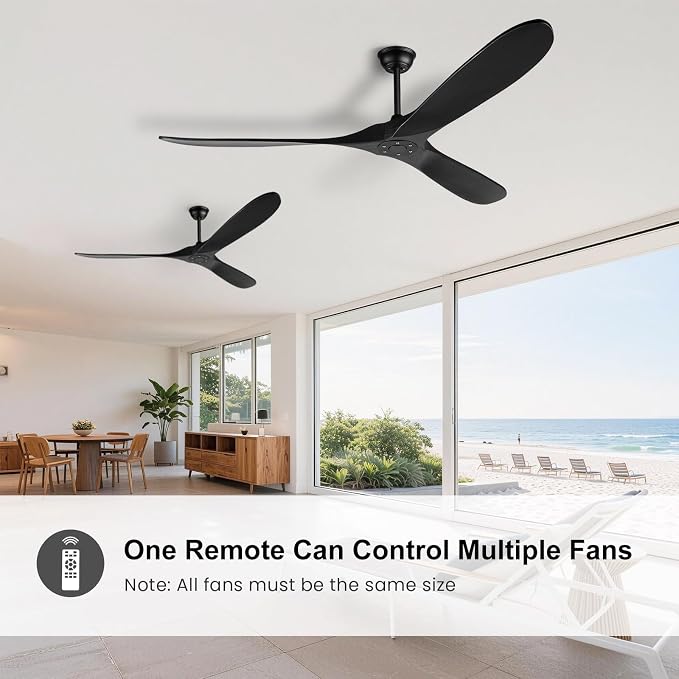 heimo 52 inch Black Ceiling Fan No Light,3 Blade Wood Indoor Outdoor Ceiling Fans Without Lights for Patios Bedroom Living Room Mid Century Modern Propeller Outside Exterior Wooden Fan with Remote
