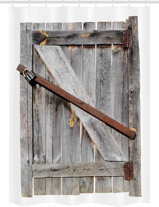 Ambesonne Rustic Stall Shower Curtain, Aged Wood Barn Door with Rusty Crossed Locks Abandoned Western Farmhouse Design, Fabric Bathroom Decor Set with Hooks, 54" W x 78" L, Brown