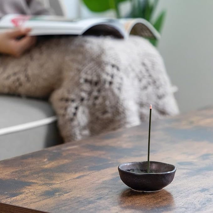 Asayu Japan Small Mini Incense Holder for Sticks 3.3 inch (83mm), Made in Japan Ceramic Ash Catcher & Brass Incense Burner Set for Relaxation, Yoga- Small Zen Incense Holder