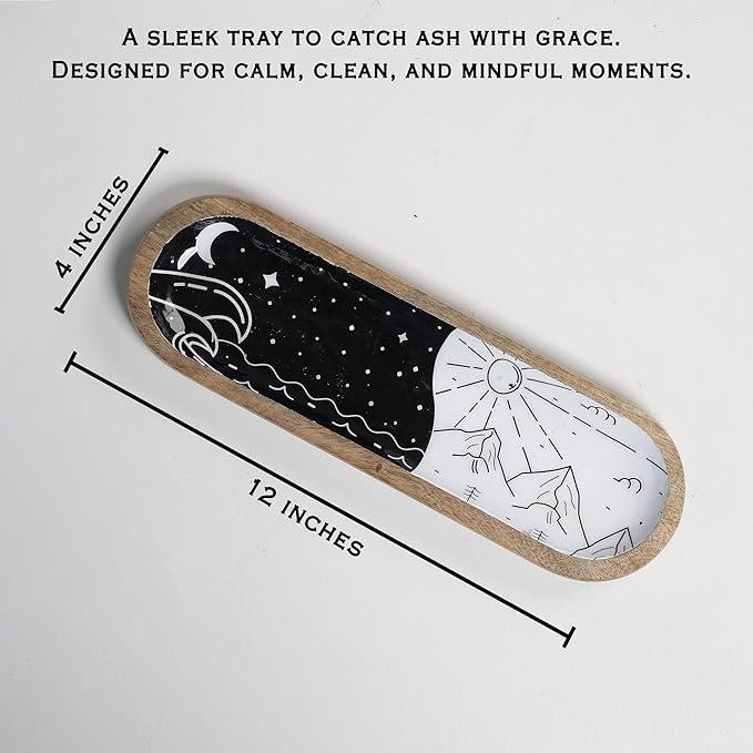 The Art BoxWooden Incense Holder for Sticks – 12 Inch Ash Catcher Incense Burner Tray, Black & White Color, Modern Home Décor & Meditation Accessory