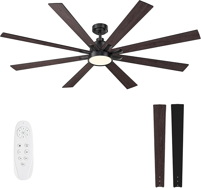 72 Inch Large Ceiling Fans with Lights and Remote - Matte Black Ceiling Fan with light, Quiet DC Motor, 3 CCT, Dimmable Modern Indoor Outdoor Ceiling Fans for Patios Living Room (Upgraded)