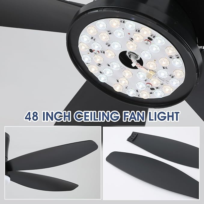 Surtime Flush Mount RGB Ceiling Fans with Lights-48 Low Profile Ceiling Fan with Light and Remote/APP Control,DC Reversible,LED Dimmable Blakc Ceiling Fans for Bedroom,Indoor/Outdoor Patio Use