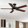 TALOYA 52 Inch Ceiling Fans with Lights and Remote Flush Mount Low Profile for Living Room Farmhouse Bedroom Patio Outdoor Dining Room,DC Motor,Reversible,Buzzer Mute,Dimmable Led Light,Rustic,Black