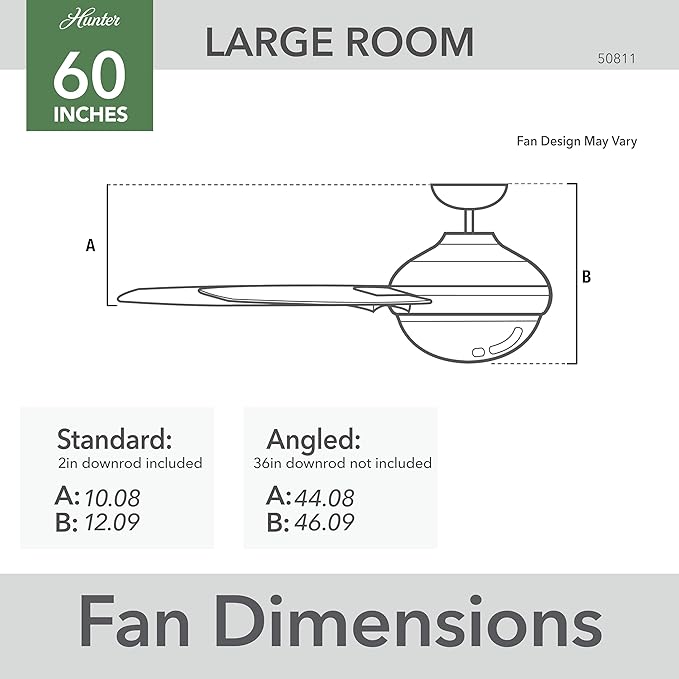 Hunter Presto, Indoor, Ceiling Fan, No Light, Modern, 52 inch, Matte White | Standard Mount, Wall Control, 3 Blades, For Bedroom, Living Room, Kitchen, 50811