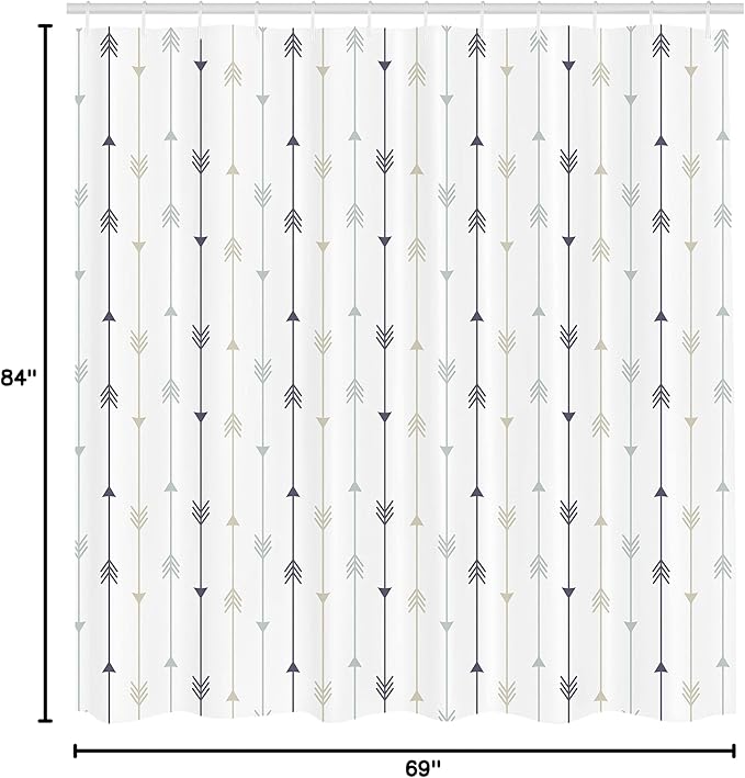 Ambesonne Arrows Shower Curtain, Vertical Geometric Monochrome Hipster Line Pattern with Vintage Arrows, Cloth Fabric Bathroom Decor Set with Hooks, 69" W x 84" L, Dimgray White