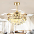 52 Inch Fandelier Ceiling Fan with Light, Chandelier Fan, Retractable Crystal Ceiling Fan Dimmable LED, 3 Color Temperatures, 6 Speeds, for Bedroom & Living Room