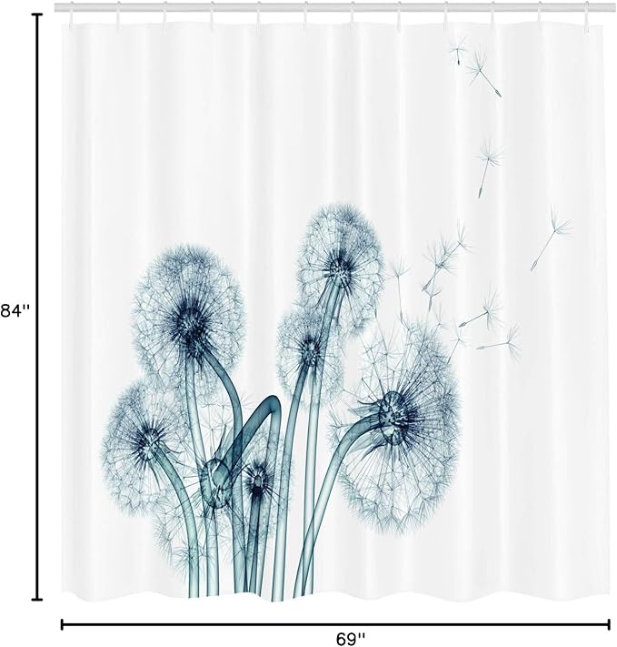 Ambesonne Flower Shower Curtain, Unusual Image of Dandelions on Simple Background Uv Style Negative of Nature Art, Cloth Fabric Bathroom Decor Set with Hooks, 69" W x 84" L, Cream Teal