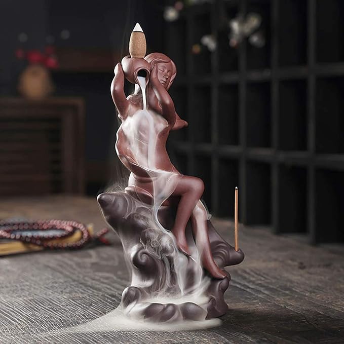 LISAY Mermaid Waterfall Incense Burner Backflow Ceramic Incense Holder Handmade Purple Sands Incense Sticks Censer for Home Decor Yoga Craftwork Figurine (Type B), 9.5*14.8cm13.5*21.5cm