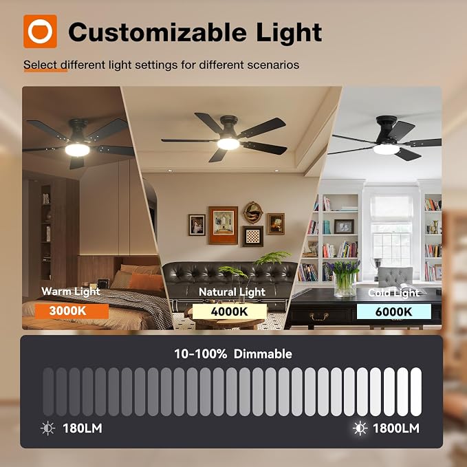 addlon 2 Pack Ceiling Fans with Lights, 48 inch Black Ceiling Fan with Light and Remote Control, Reversible, 3CCT, Dimmable, Noiseless, Ceiling Fan for Bedroom, Farmhouse, Indoor/Outdoor Use