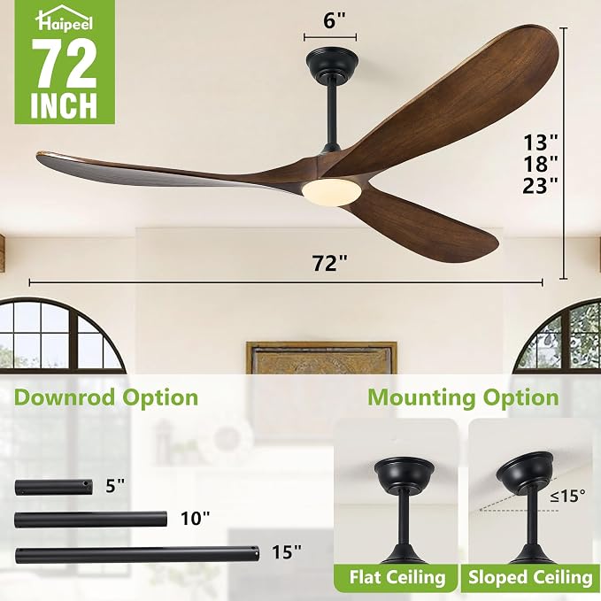 Haipeel 72 Inch Ceiling Fans with Lights, Wood Outdoor Ceiling Fan for Patio and Remote Control Rustic Propeller Large Ceiling Fans with Light Farmhouse Indoor Quiet High cfm, Oil Rubbed Bronze