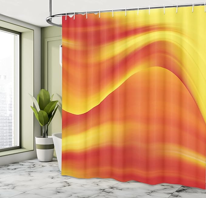 Ambesonne Orange Shower Curtain, Digital Waves with Different Tones with Motion Effect Smooth Hot Lines Art Print, Cloth Fabric Bathroom Decor Set with Hooks, 69" W x 84" L, Burnt Orange