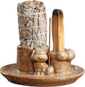 4 in 1 Palo Santo Holder, Sage Holder for Burning, Sage Tray with Incense Burner Holder for Sticks, Smudge Pot, Sage Burner Bowl, Ceramic Cat Paw Ash Catcher Tray (Brown)