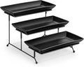 MALACASA 3 Tier Serving Tray, Porcelain Tiered Serving Trays Platters, 12 Inch Serving Stand with Platters,Black Dessert Stand with Collapsible Sturdier Metal Rack,Series PLAT | Tiered Serving Stand for Party, Fruit Tray, Trays for Serving Food, Desser...