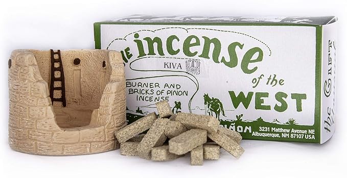 Incienso de Santa Fe - Kiva Natural Wood Incense Burner, Includes 20 Piñon Incense Bricks - Made in The USA