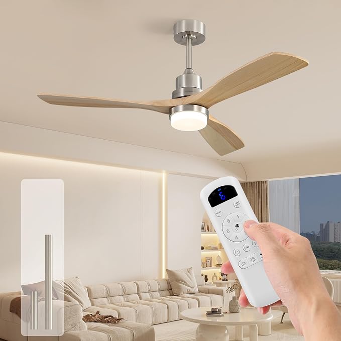 Sofucor 52" Ceiling Fan with Lights and Remote Control, Indoor Outdoor Modern Wood Ceiling Fan for Bedroom Living Room Patio Porch, with Reversible DC Motor, 6 Speeds, 3 Color Temperature