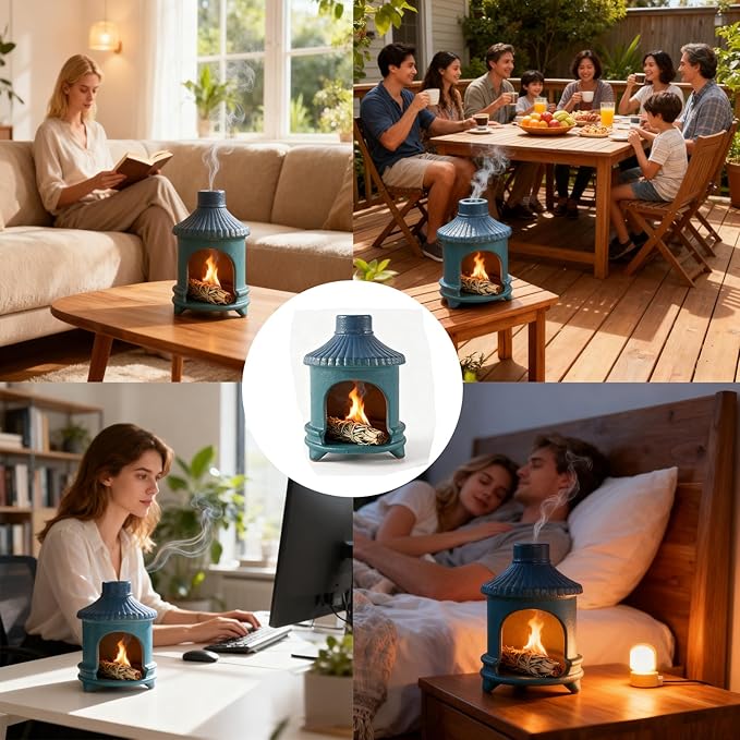 Palo Santo Holder Handmade Ceramic Burner, Mini Chimenea Incense Dish for Palo Santo Sticks, Sage Holder for Burning, Meditation Smudging Home Decor