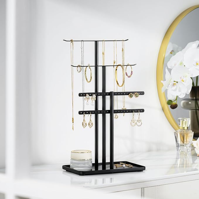pickpiff Black Jewelry Organizer: 14.5" Sturdy Stand for 80 Pcs Jewelry