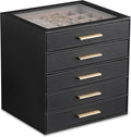 Frebeauty Jewelry Box for Women,Clear Lid Jewelry Organizer with 5 Drawers | Faux Leather,Velvet Lining,5-Layer Large Capacity,Jewelry Storage for Rings Earrings,Dustproof Design,Golden Stylish Handle