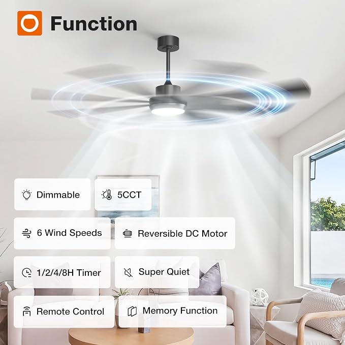 addlon 72 Inch Large Ceiling Fans with Lights, Black Ceiling Fan with Remote Control, Reversible, 5CCT, Dimmable, DC Motor, Modern Ceiling Fan for Living Room, Kitchen, Patio Indoor/Outdoor Use