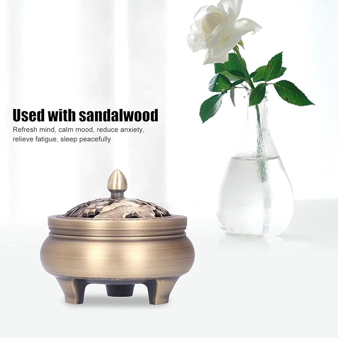 Antique Incense Burner Holder Brass with Lid 3‑Legged Buddha Ornament Home Decoration