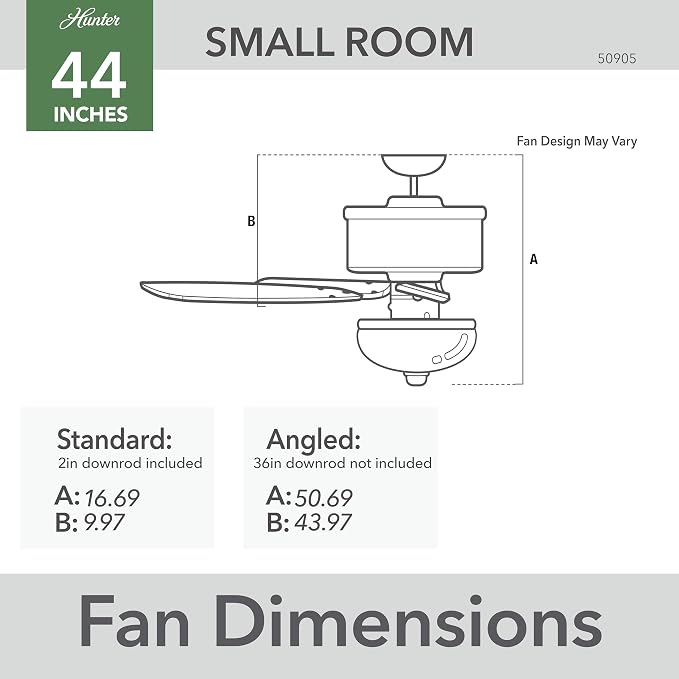 Hunter Swanson, Indoor, Ceiling Fan, with LED Light, 44 inch, Fresh White | Standard Mount, Pull Chain, 5 Blades, For Bedroom, Living Room, Kitchen, 50905