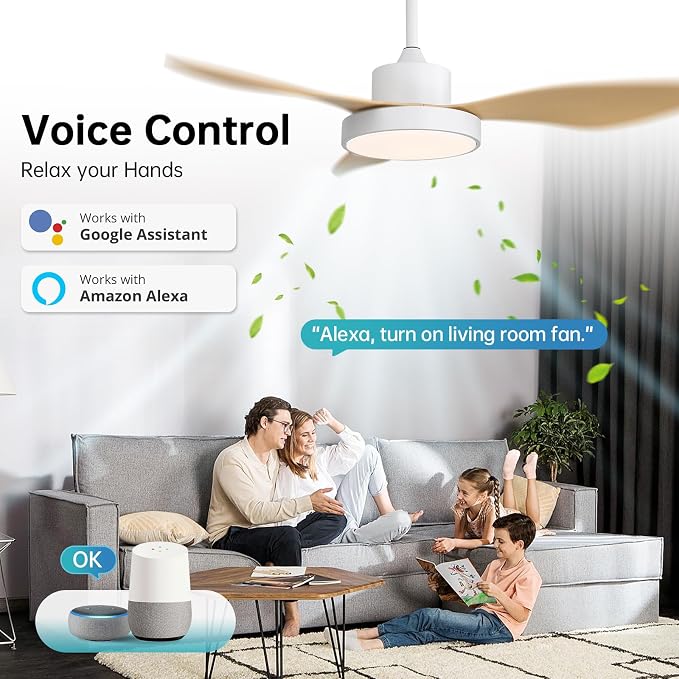Sofucor 47 Inch Smart Ceiling Fan Modern Ceiling Fans with Lights and Remote Works with Alexa/Google/APP FLush Mount Ceiling Fans with 6 Speeds Reversible DC Motor & Timer for Patio Bedroom Outdoor