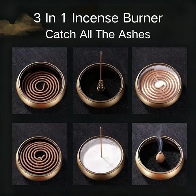 Yoga & Meditation 16pcs Incense Burner Kit - Complete Ash Powder Burner Set with Brass Censer, Art Mold Tools & Chinese Incense Burner in Gift Box for Relaxation, Home Fragrance