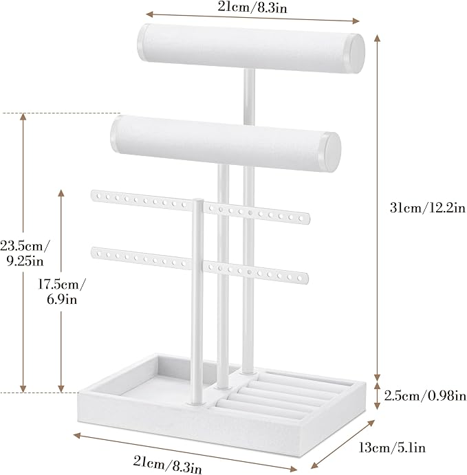 Jewelry Organizer Stand for Necklaces, Bracelets, Earrings, Rings, PW | 3 Tier Velvet Bracelet Holder Display | Jewelry Organizers and Storage | Jewelry Tree | Jewelry Towers