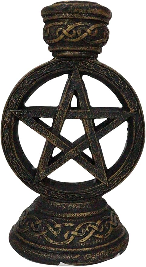 Ebros Gift Witchcraft Wicca Sacred Pentacle Pentagram Circle with Celtic Knotwork Backflow Incense Cone Burner Holder Figurine Halloween Occult Mystical Home Aromatherapy Accessory