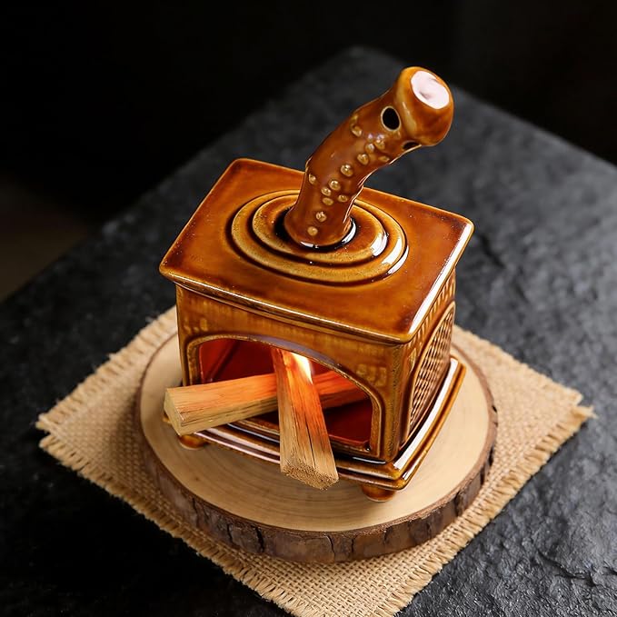 MOUGIGI Farmland Brown Ceramic Palo Santo Holder & Mini Chiminea Smudge Bowl - Versatile Burner for Sage Sticks, Incense Cones, Copal & Candles - Perfect for Yoga,Zen Ash,Meditation & Mindfulness