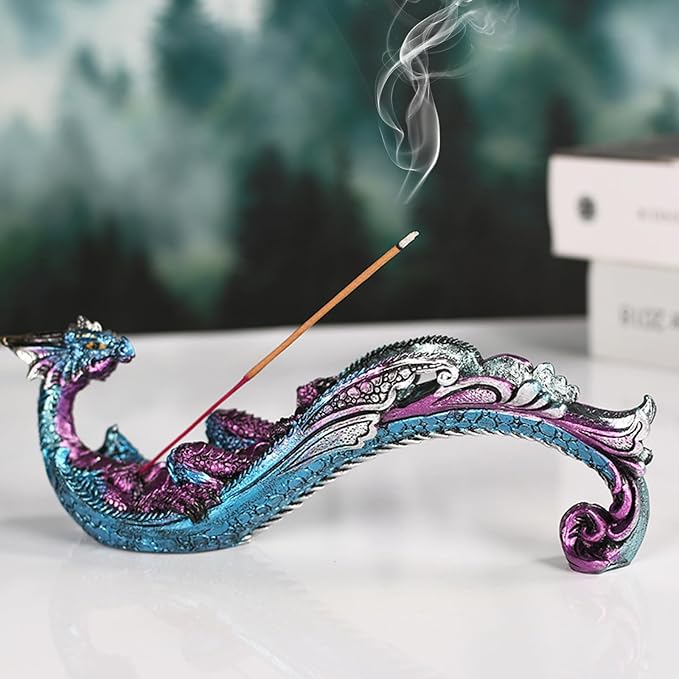 Dragon Statue Incense Burner, Incense Holder for Sticks, Incense Stick Holder, Incense Stick Stand for Home Decor (Blue Dragon)