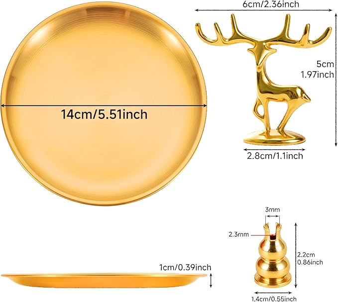 3 in 1 Incense Burner - 5.5 Inch Brass Incense Holder for Sticks, Coils and Cones with Ash Catcher - for Meditation, Yoga, Zen Room, Home Decor (Deer+Gourd+Disc)