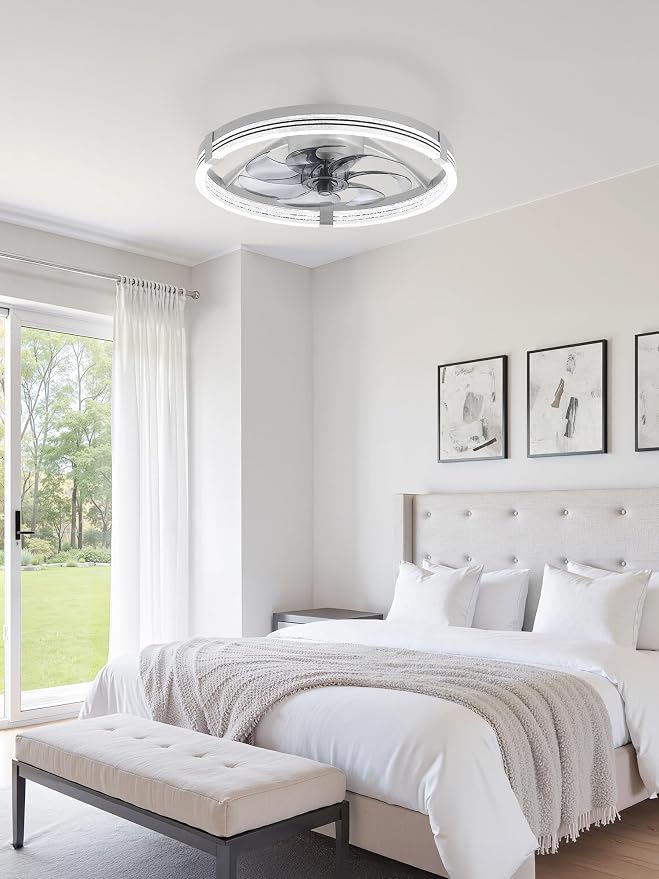 ZMISHIBO Low Profile Ceiling Fans with Lights, Flush Mount Modern Ceiling Fan and Remote Control, 20" LED Ceiling Fans, Stepless Dimmable 3 Colors and 6 Speeds (Grey, 20")