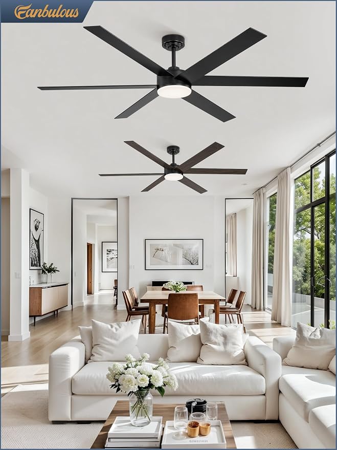Fanbulous 66 Inch Ceiling Fans with Lights and Remote, Reversible 6 Blades, Dimmable, 3000K-6000K Adjustable, Outdoor Ceiling Fans for Patios, Large Ceiling Fan for Indoor or Covered Outdoor, Black
